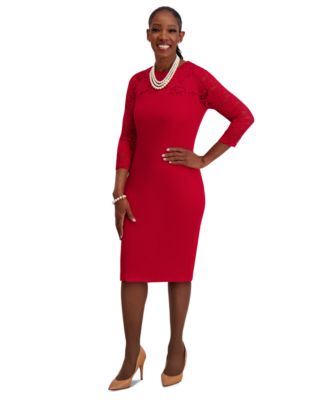 Women's Lace-Sleeve Sheath Dress, Regular & Plus Sizes 