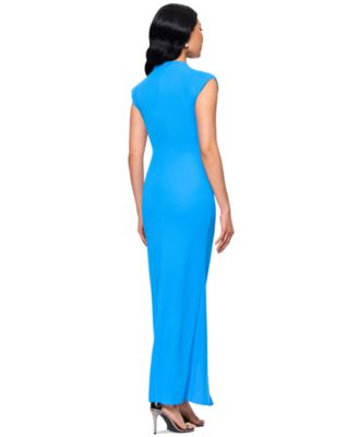 Women's Mock Neck Cap Sleeve Ruched Gown