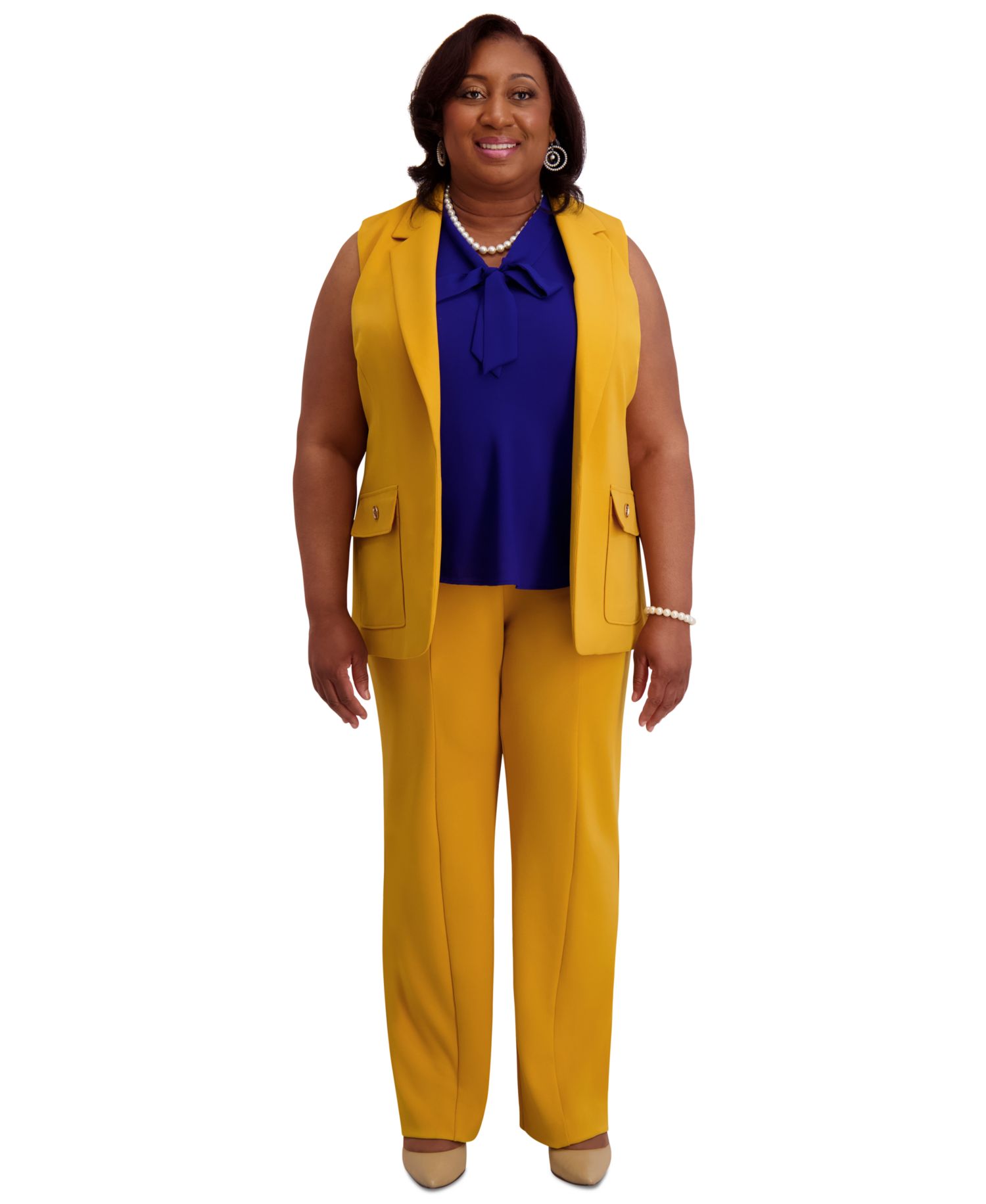 Notched Collar Open-Front Regular & Plus Sizes Vest Blazer