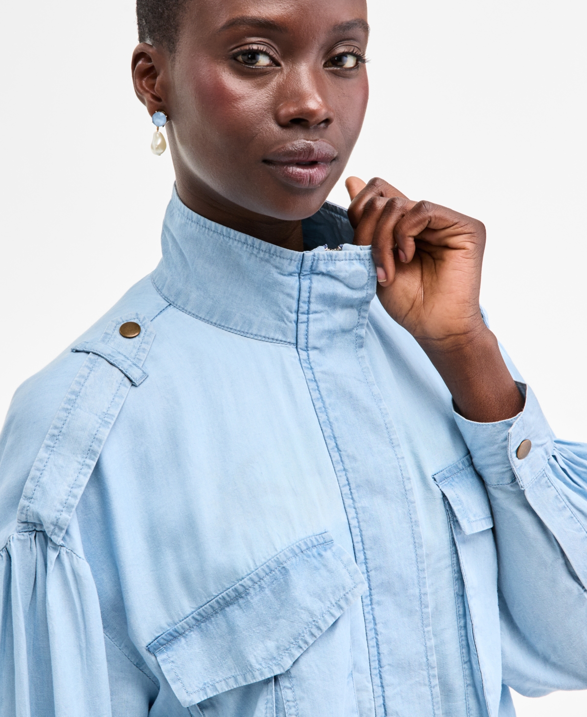 On 34th Women's Chambray Cropped Jacket, Exclusively At Macy's In Blue
