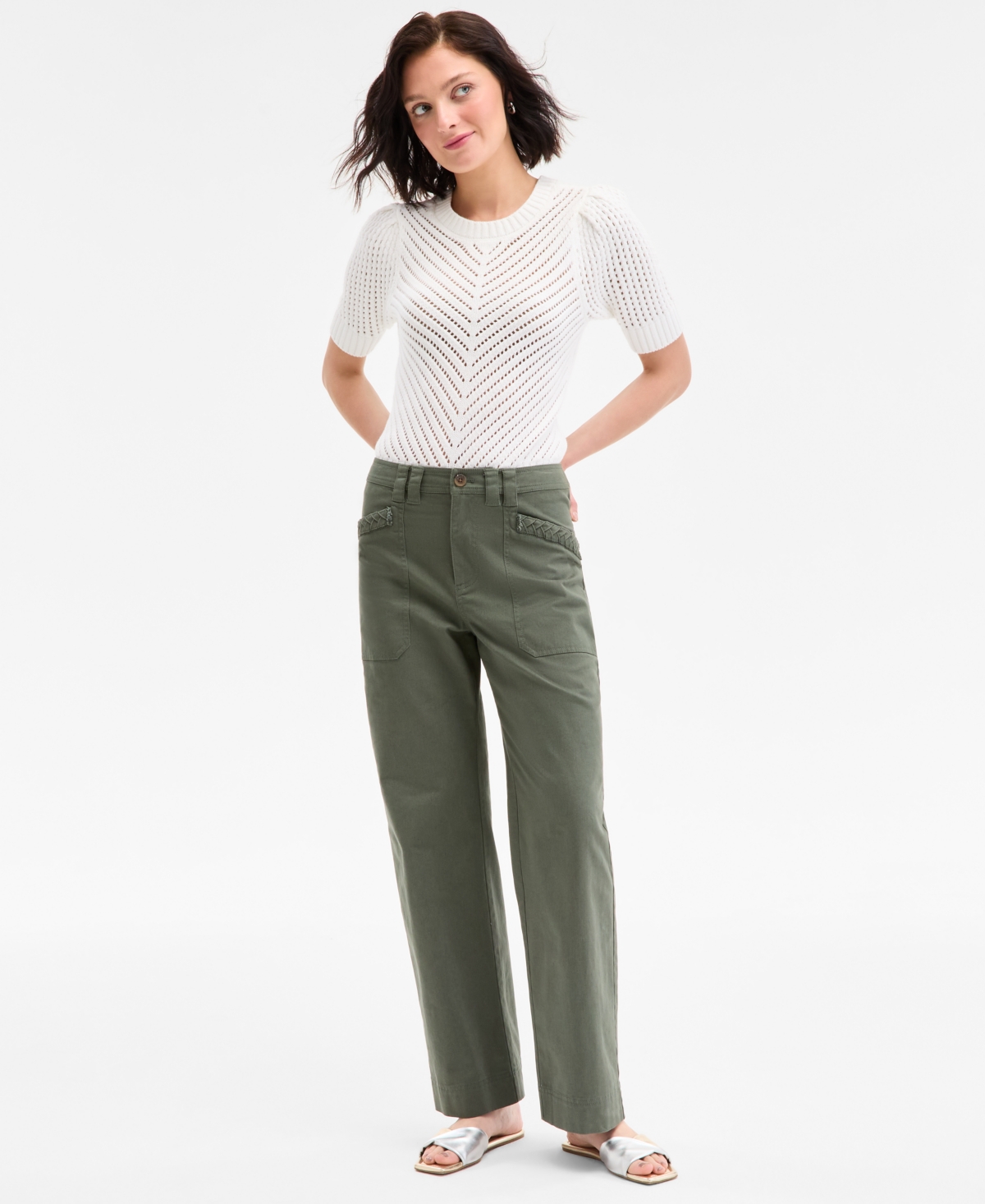 Women's Braided-Trim Cargo Pants, Exclusively at Macy's - Palmetto