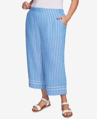 Plus Size Yarn Dye Stripe Relaxed Soft Capri Pants