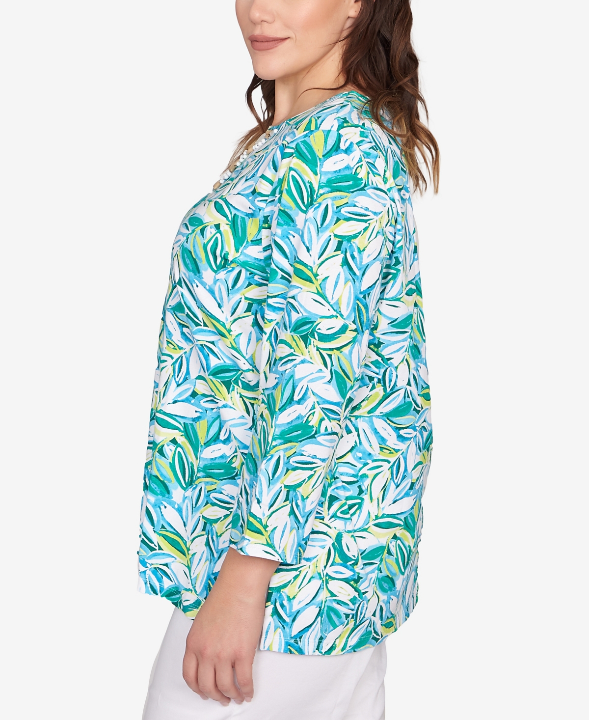 Ruby Rd. Plus Size Tossed Leaves Embellished Knit Top In Multi