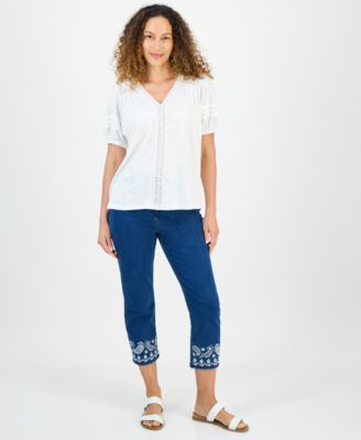 売れ筋商品|||スタイルアンドコー カットソー トップス レディース Petite Mixed Trim Top, Exclusively at Macy's Bright White Style & Co Petite Mixed Trim Top, Exclusively at Macy's - Macy's