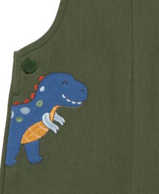 Baby Boys Cotton Striped T-Shirt & Dino Overalls Set  