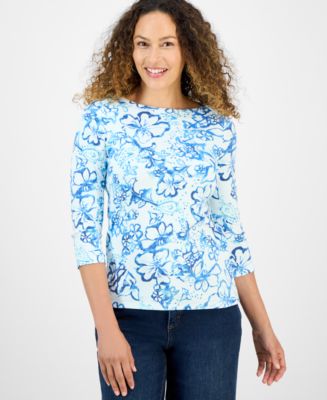 売れ筋商品|||スタイルアンドコー カットソー トップス レディース Petite Floral Cotton Square-Neck Top, Exclusively at Macy's Floral Black Style & Co Petite Floral Print Pima Cotton 3/4-Sleeve Top