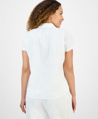 売れ筋商品|||スタイルアンドコー カットソー トップス レディース Petite Eyelet-Detail Cotton Camp Shirt, Exclusively at Macy's Bright White Style & Co Petite Eyelet-Detail Cotton Camp Shirt