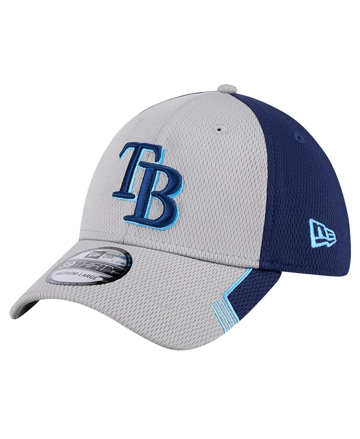NEW ERA MEN'S GRAY/NAVY TAMPA BAY RAYS VISOR TRIM 39THIRTY FLEX HAT 
