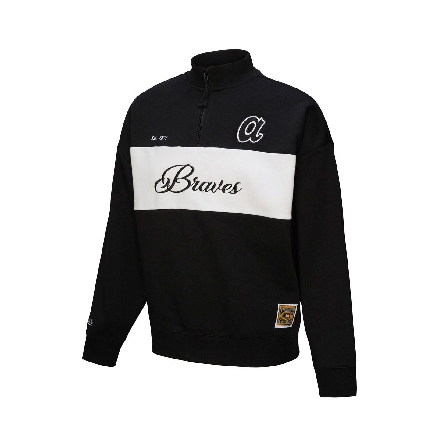Женский свитер Mitchell & Ness Black Atlanta Braves Quarter-Zip Pullover Top — фото 2
