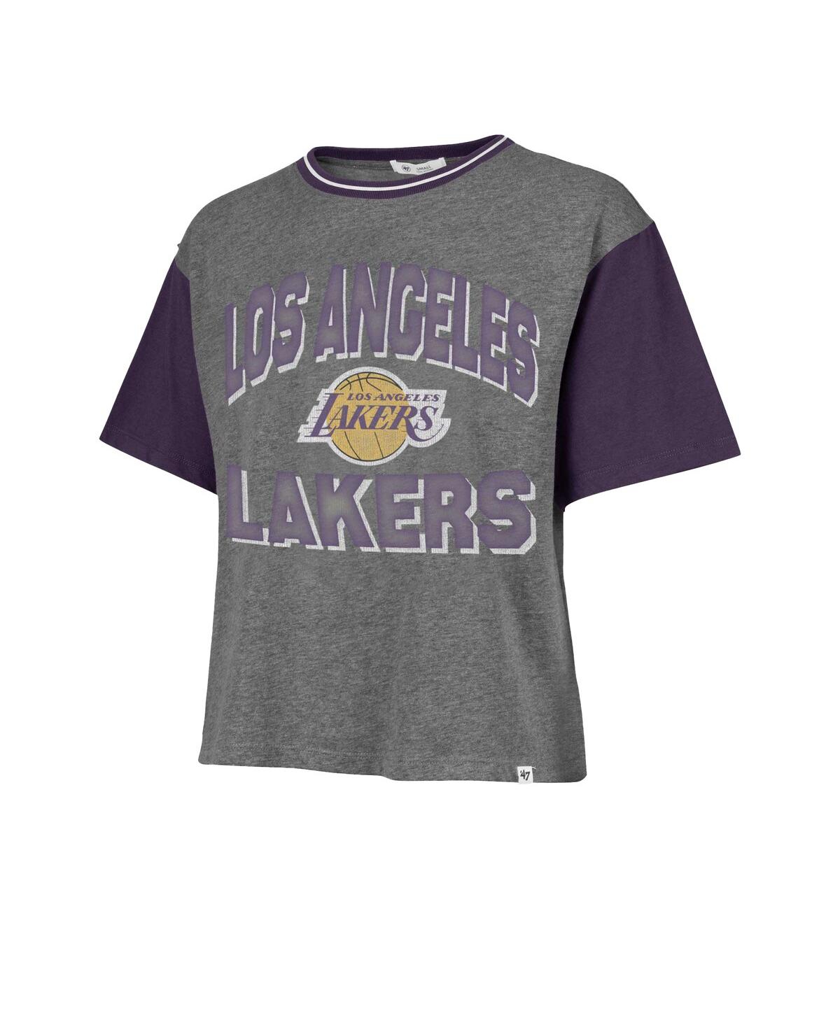 47 BRAND WOMEN'S GRAY LOS ANGELES LAKERS RISE CLUBHOUSE ZIGGY COLOR BLOCK T-SHIRT 