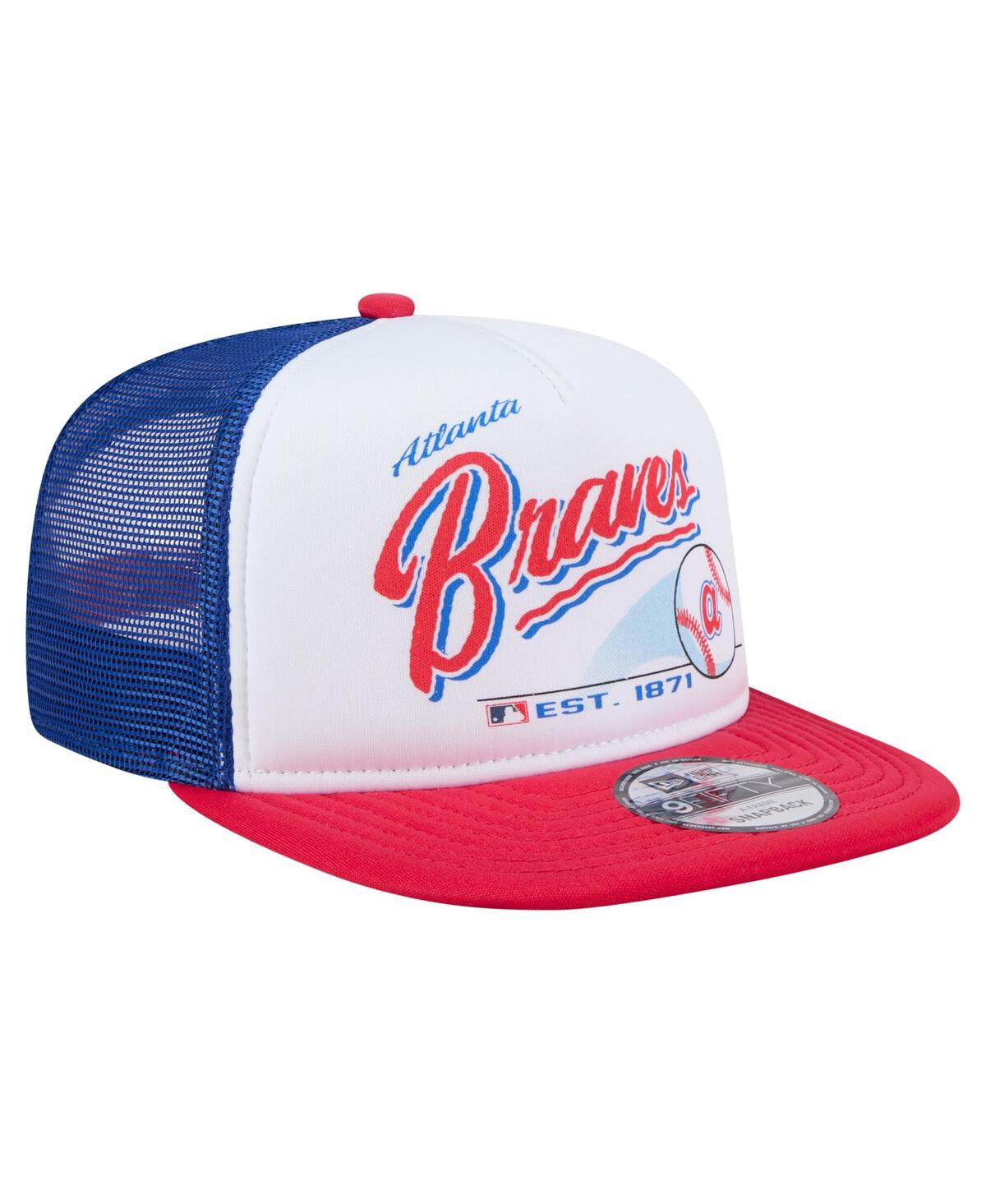 NEW ERA MEN'S WHITE/RED ATLANTA BRAVES RETRO SCRIPT TRUCKER 9FIFTY SNAPBACK HAT 