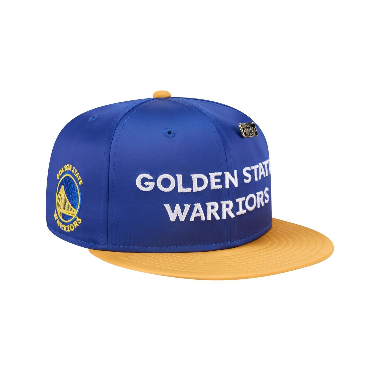 Men's Royal/Gold Golden State Warriors Throwback Satin Vintage Pin Two-Tone 59FIFTY Fitted Hat