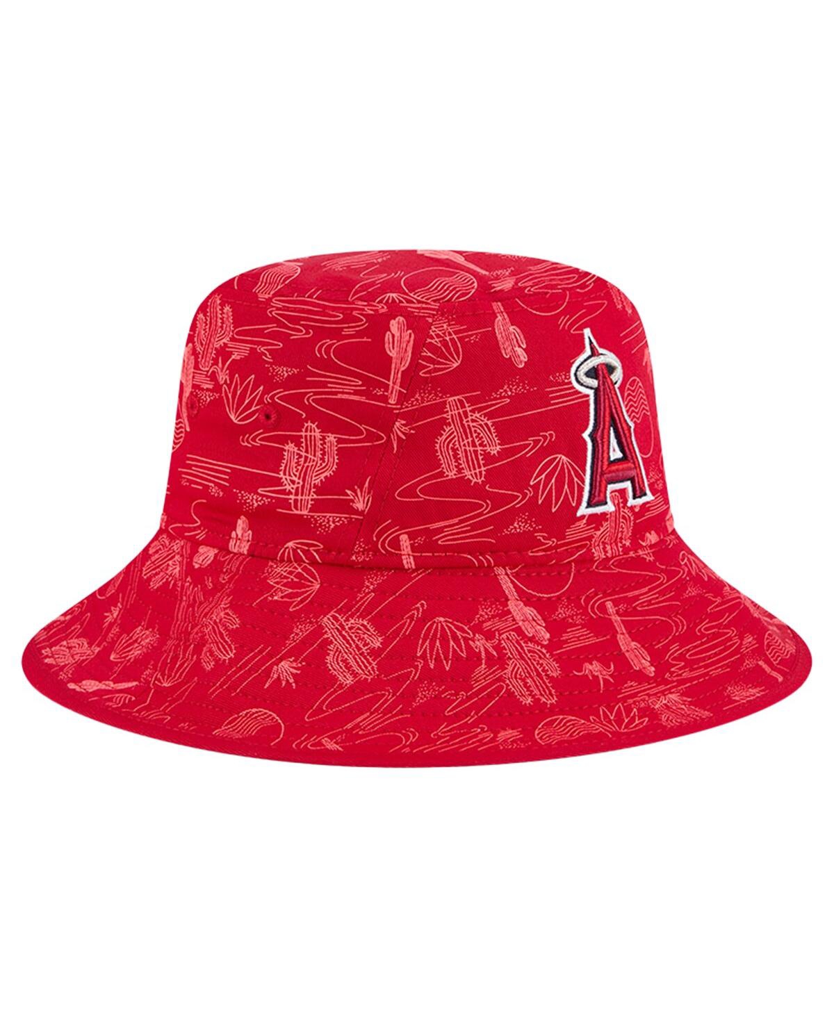 NEW ERA MEN'S RED LOS ANGELES ANGELS 2025 SPRING TRAINING ALL OVER PRINT BUCKET HAT 