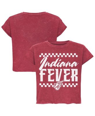 Sportiqe - Men's and Women's Red Indiana Fever Rock Roll Collection Gwen Mineral Wash Cropped T-Shirt