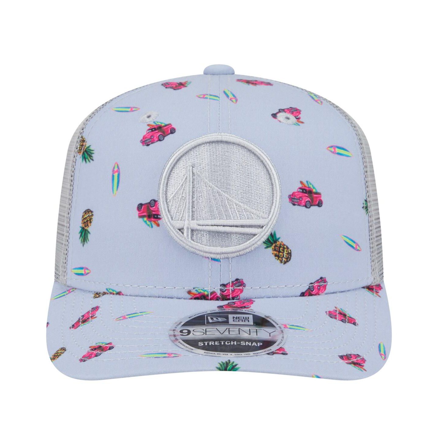 Мужской головной убор New Era Light Blue/Gray Golden State Warriors Adventure Aloha Pattern 9SEVENTY Stretch Snap Hat — фото 2