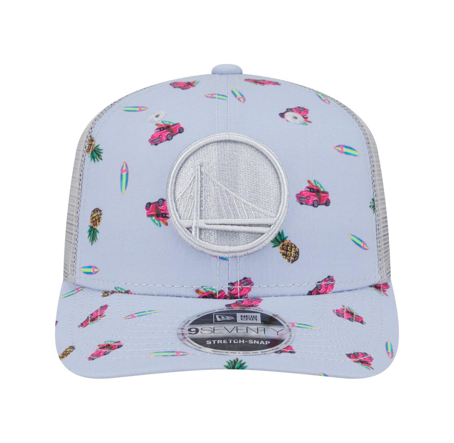 Men's Light Blue/Gray Golden State Warriors Adventure Aloha Pattern 9SEVENTY Stretch Snap Hat