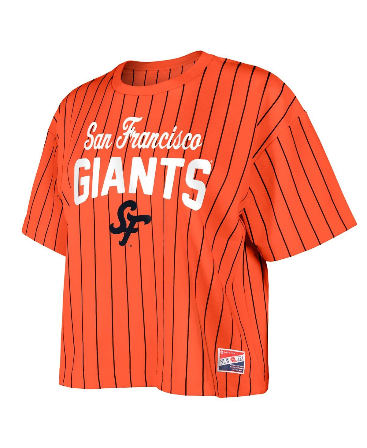 NEW ERA WOMEN'S ORANGE SAN FRANCISCO GIANTS 2025 CITY CONNECT BOXY PINSTRIPE T-SHIRT 