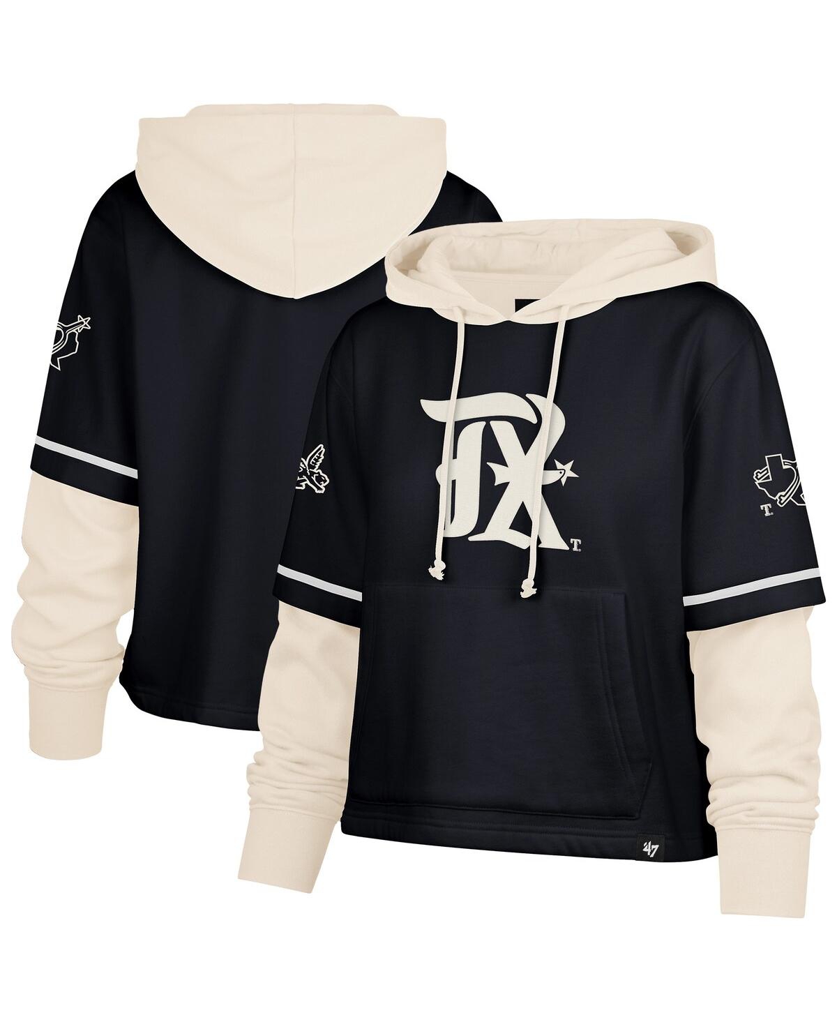 47 BRAND WOMEN'S NAVY TEXAS RANGERS CITY CONNECT SHORTSTOP CROPPED PULLOVER HOODIE 