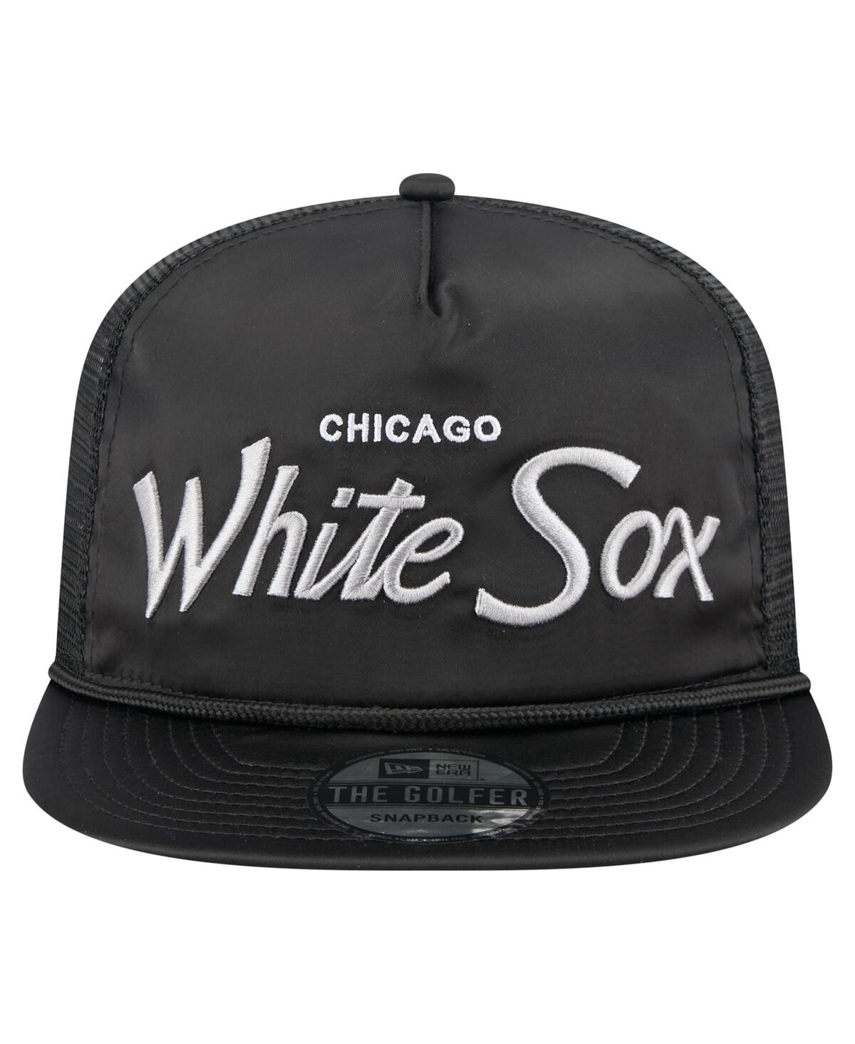 NEW ERA MEN'S BLACK CHICAGO WHITE SOX RETRO SATIN SCRIPT GOLFER ADJUSTABLE HAT 