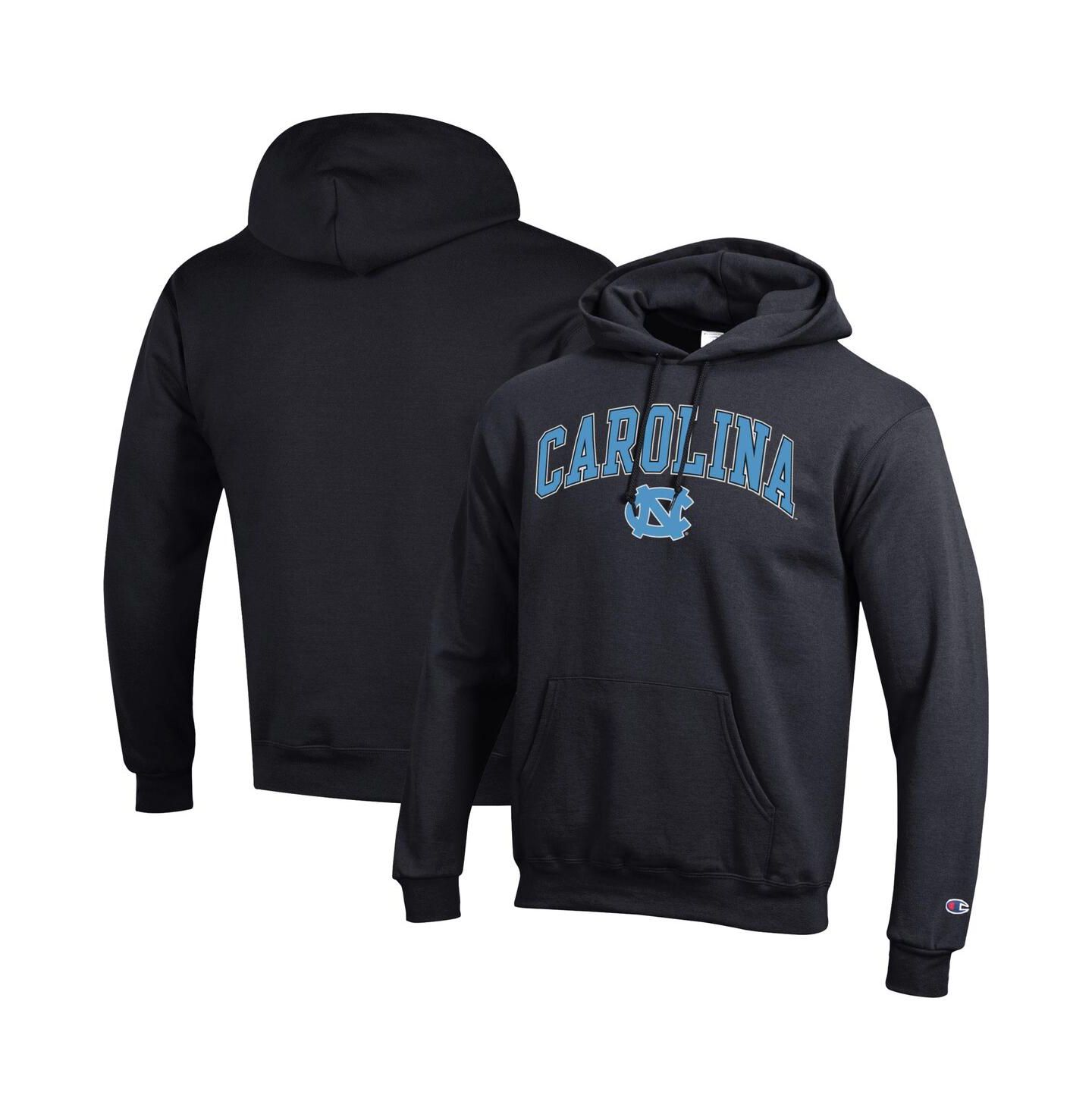 Мужские худи Champion Carolina Blue North Carolina Tar Heels Arch Over Logo Pullover, цвет: Чёрный — фото 1