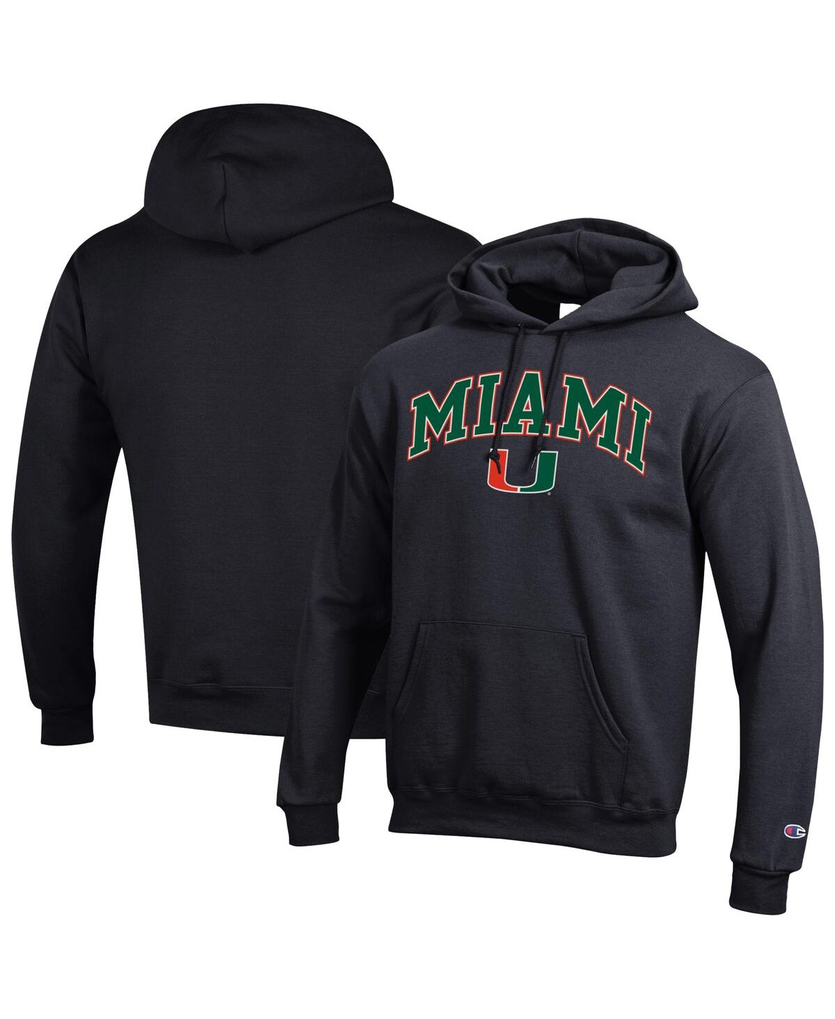Champion Men's Champion Orange Miami Hurricanes Arch Over Logo Pullover Hoodie - Black