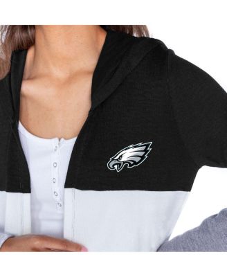 Women's Black Philadelphia Eagles Tri-Blend Color Block Lightweight Cardigan Hoodie