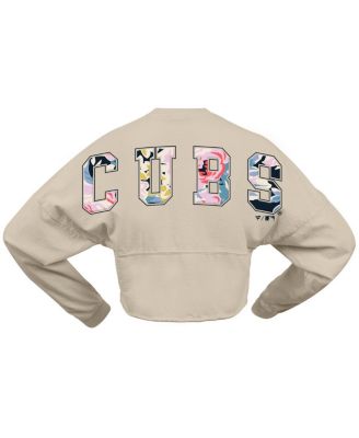Women's Cream Chicago Cubs Floral Preppy Cropped Long Sleeve T-Shirt