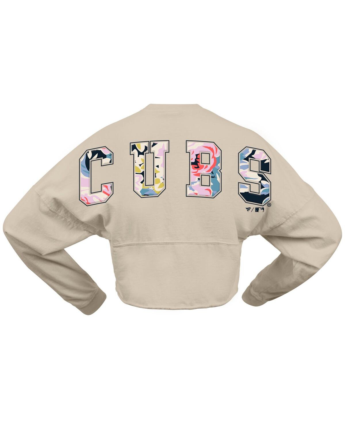 Fanatics Women's Cream Chicago Cubs Floral Preppy Cropped Long Sleeve T-shirt