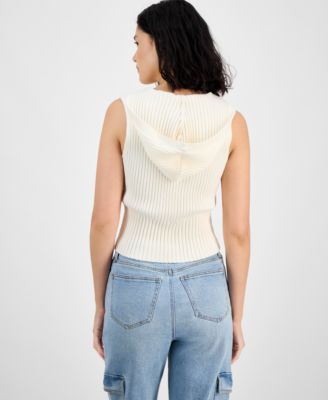 Juniors' Cable-Knit Hooded Sweater Vest