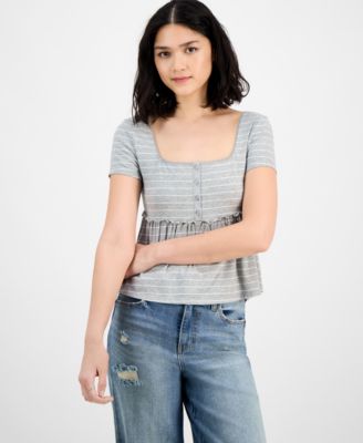 Hippie Rose - Juniors' Square-Neck Short-Sleeve Babydoll Top