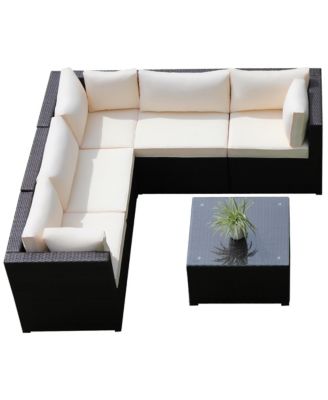 6PCS Rattan Patio Sectional Sofa Conversation Set Outdoor w/ Beige Cushions