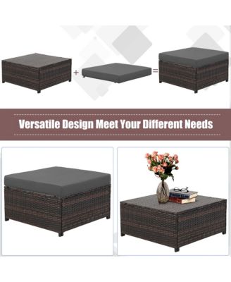 5PCS Outdoor Patio Rattan Conversation Sofa Furniture Set w/ Grey Cushions