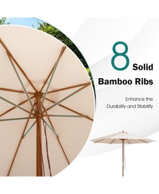 10FT Patio Umbrella Table Market Umbrella w/ 8 Bamboo Ribs Pulley Lift & Ventilation Hole