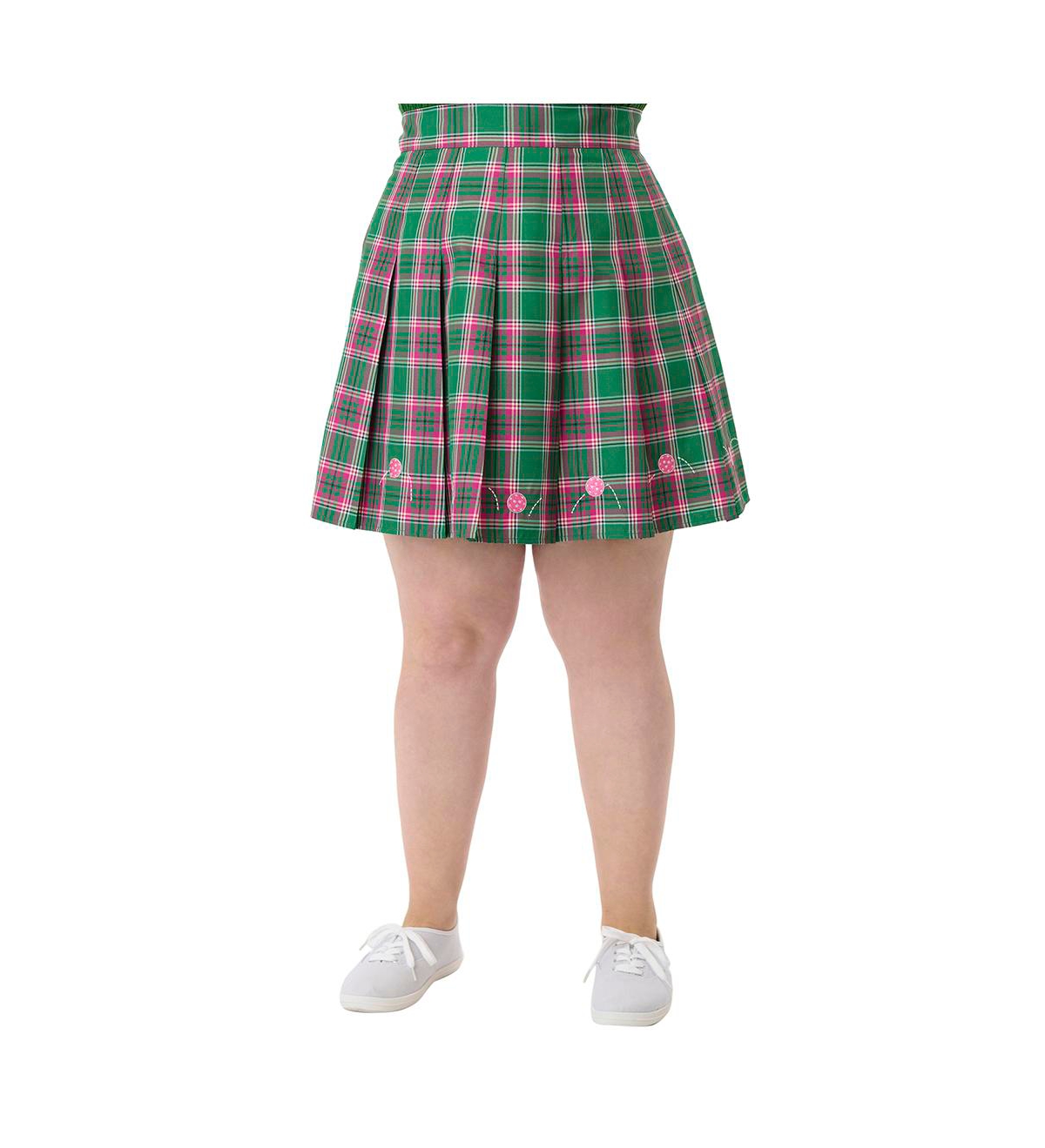 Plus Size Pleated Mini Skirt - Green/pink plaid