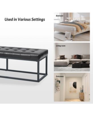 Amalia Mid-century Modern Bench with Button-tufted