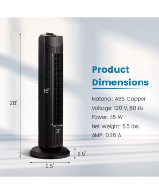 | Quiet Bladeless Oscillating Tower Fan | 35W Electric Standing Fan, 28 Inch