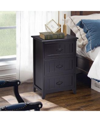 2 PCS 3 Drawers Nightstands End Table Storage Wood Side Bedside