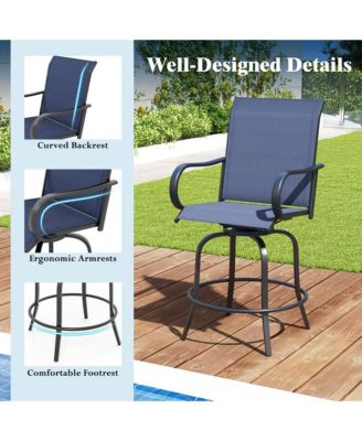 Outdoor Swivel Bar Stool Set of 4 w/Breathable Fabric and Heavy Duty Metal Frame