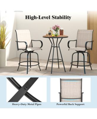 Outdoor Swivel Bar Stool Set of 4 w/Breathable Fabric and Heavy Duty Metal Frame