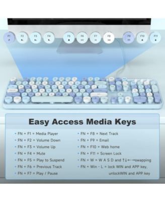 Computer Keyboard Wired, Plug and Play USB Retro Round Typewriter Keyboard, Full Size Wired Keyboard with Foldable Stands for Laptop and Office PC- Purple Colorful