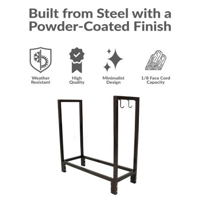 Indoor/Outdoor Steel Fire Pit or Fireplace Firewood Log Rack Holder with Hooks - 30"