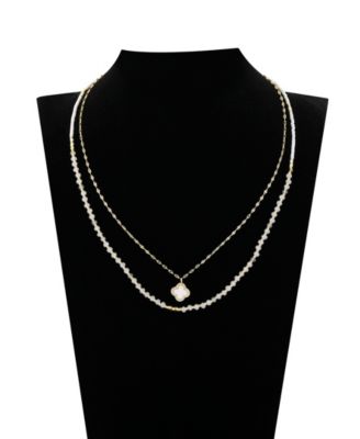 Labradorite Stone Mother of Pearl and Cubic Zirconia Clover Layered Necklace Set