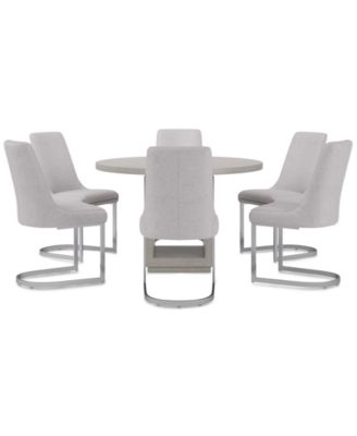 Tivie 7-Pc. Dining Set (Round Table & 6 Metal Dining Chairs)
