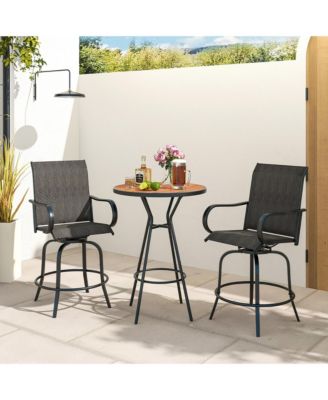 Outdoor Swivel Bar Stool Set of 2 w/Breathable Fabric and Heavy Duty Metal Frame Navy