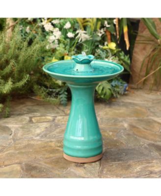 Aqua Glazed Ceramic 22-In Tall Birdbath Fountain