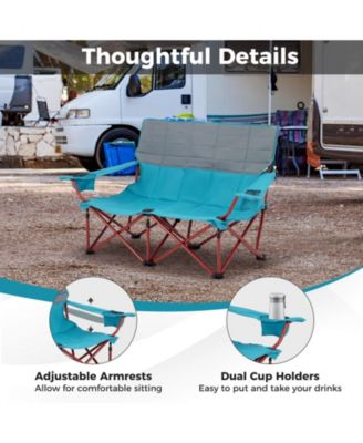 Oversized Camping Chair Folding Loveseat Camping Couch with Cup Holders & Thick Padding