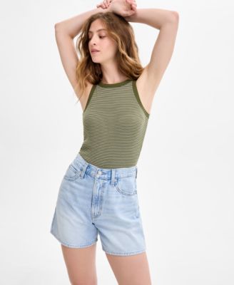 LEVI'S LEVIS WOMENS ESSENTIAL RACER TANK CINCH WAIST DENIM SHORTS 