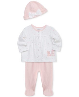 Baby Girls Joyful Cotton Hat, Cardigan & Footed Pants Set