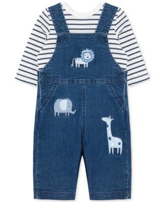 Baby Boys Striped T-Shirt & Safari Woven Denim Overall, 2 Piece Set