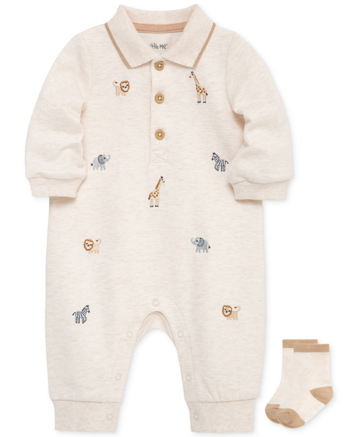 Little Me Safari Polo Romper & Socks Set In Neutral
